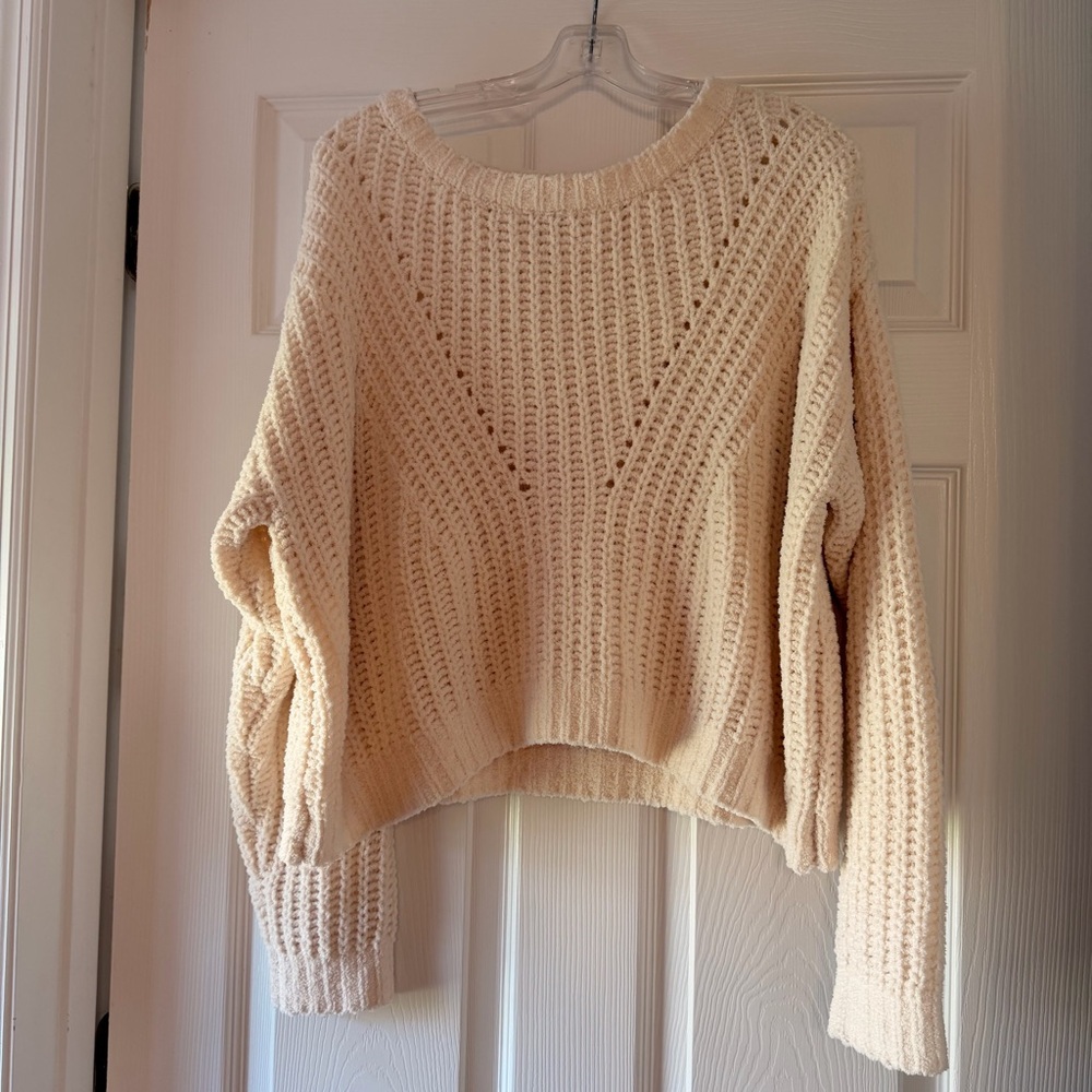 Love Tree Cream Crochet-Style Crew Neck Sweater
